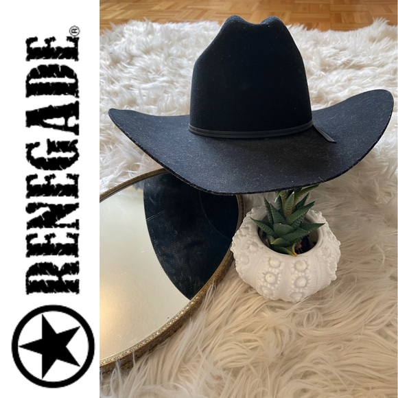 RENEGADE ⭐️ western black felt cowboy cattleman hat, 55cm circumference - Picture 10 of 16